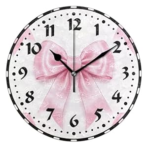 Ribbon Bows Wall Clock, Silent Non Ticking 10 Inch Battery Operated Wall Clocks, Easy to Read Clock for Home Kitchen Living Room Bathroom Office Decor