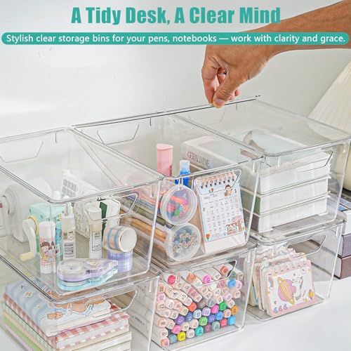 Image of 6 Pack Large Clear Storage Bins with Lids, Acrylic Arts and Craft Storage Containers, Stackable Clear Plastic Craft Storage Bins with Handles for Pantry Organizers and Storage, Kitchen, Fridge, Office