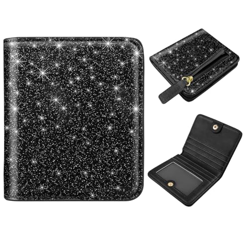Image of Small Womens Glitter Wallet Thin Credit Card Holder Pocket | Compact Women Slim RFID Blocking Bling Wallets Bifold Ladies Mini Purse Pocket for Travel & Daily Use, Black
