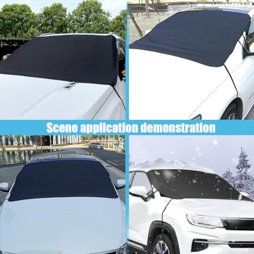 Image of JOYCOURT Windshield Cover for Ice & Snow, 600D Oxford Fabric Car Windshield Frost Cover with Side Mirror Cover, 56 inch x 44 inch Auto Winter Frost Hail Protector Accessories for Sedan Truck SUV Van Pickup