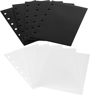 PLAFOPE 10 Folhas Blocos De Notas Preto Fichário Bloco De Notas Clipes Pastas De Arquivo Pasta Decorativa Bolso Notebook Bolso Pastas De 6 Furos Bolsa Recarga Sacos De Armazenamento