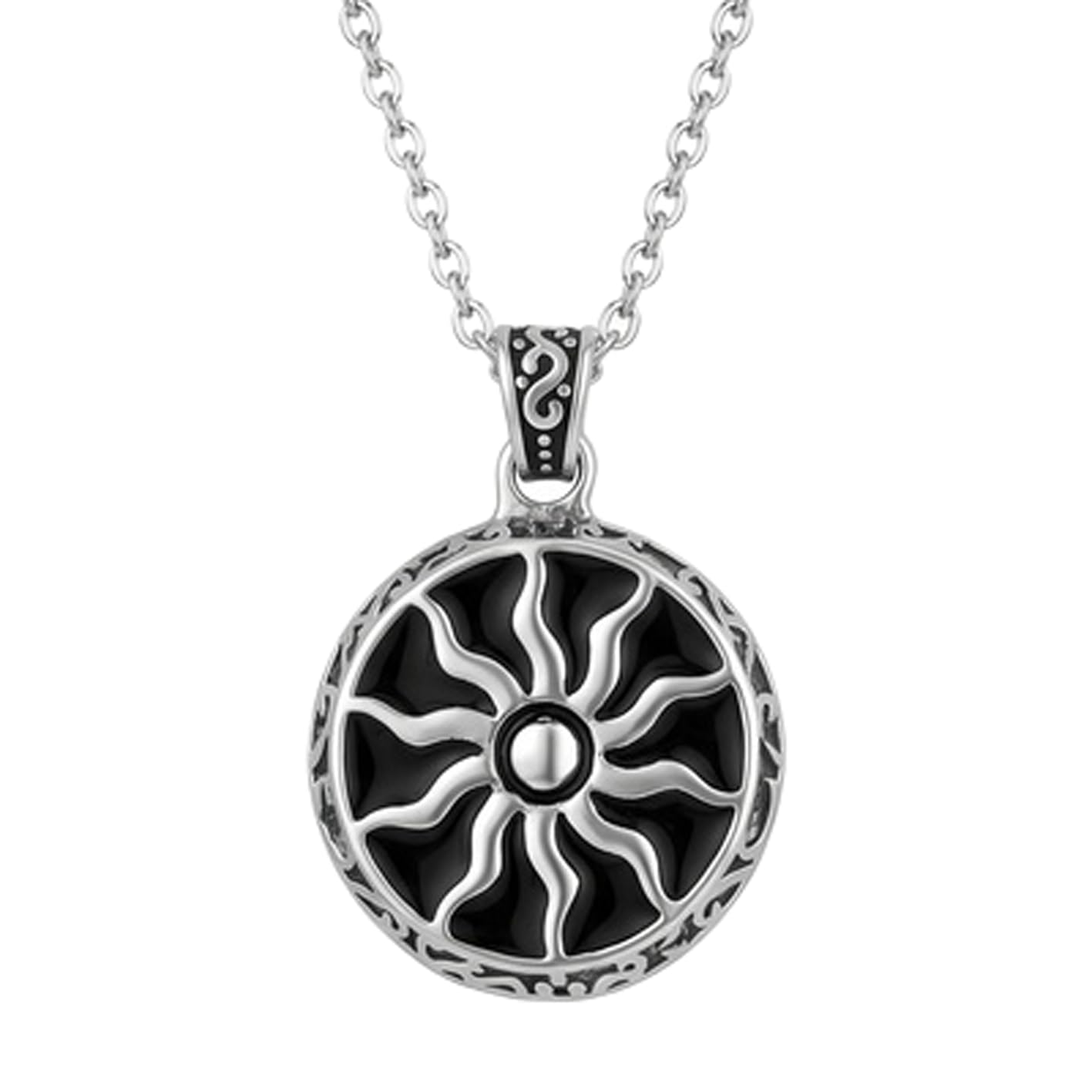 Sun Pendant Necklace Stainless Steel 18 Inch Cable Chain Silver Tone Black Enamel Celestial Jewelry Gift Mens Accessory.|LW_CSN_0084-image-38