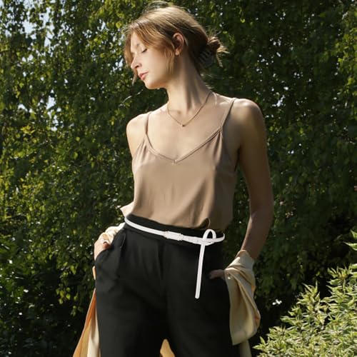 Skinny Genuine Leather Belts for Women Thin Waist Belt for Dresses Jeans Adjustable with Gold Buckle 0.4" Width2