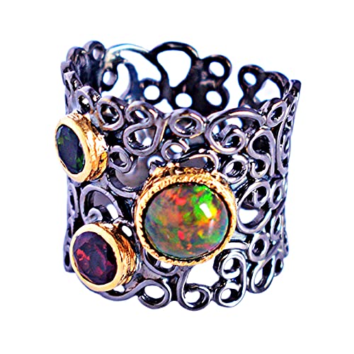 Bague opale noire argent sterling massif 925 fille modèle FSJ-5868