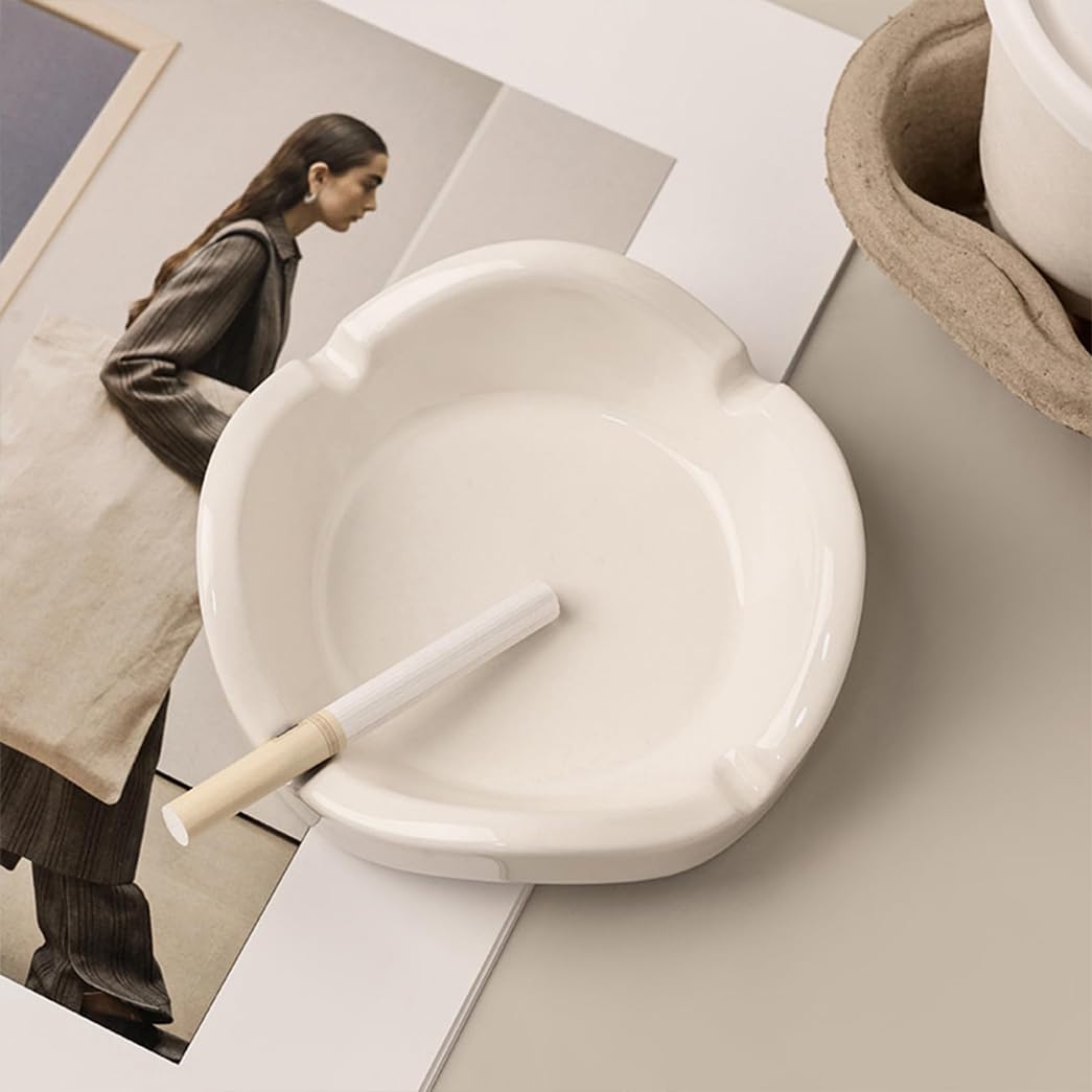 GVILTY Moderni Posacenere di Sigaretta in Ceramica per Esterni al Chiuso, Tavolo da Tavolo da Posacenere per Sigarette, Tavolo Antidolello Antivento Decorativo Posacenere D White