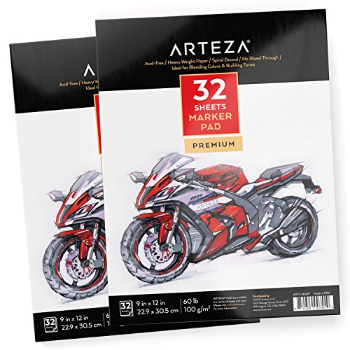 Arteza Marker Pad 9X12, Marker Book (60lb/100g, 32 Sheets, 2 Pack)