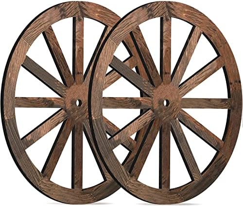 2 Pieces Wagon Wheel Decor Wooden Wagon Wheel Western Style Wall Hanging Old Wagon Wheels Vintage Rustic Wall Wood Cartwheel Decor Wood Decorative Garden Wagon Wheel for Bar Patio Garage (30 Inch)