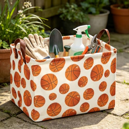 Image of Rectangle Baksetball Print Storage Basket, Books Box, Room Decor,Gift Basket(Basketball)