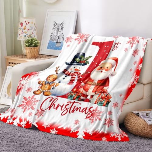 Image of Baby First Christmas Throw Blanket 30x40 for Toddler Boys Girls,Soft Lightweight My First Christmas Blanket,Red Santa Snowman Gingerbread Fleece Throws Holiday Decor for New & Expecting Parents