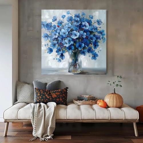 Bouquet abstrait fleurs bleues toile salon salon moderne