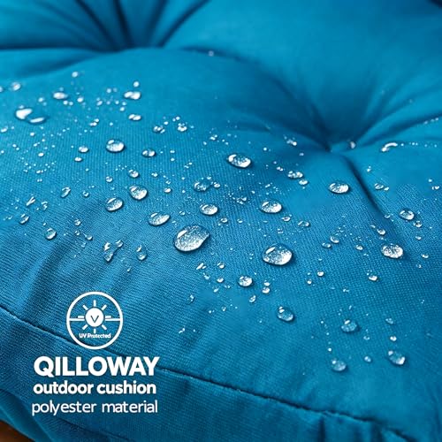 Image of QILLOWAY Outdoor High Back Chair Cushion for Adirondack, All Weather Rocking Chair Cushions Thick Padded Replacement for Patio Furniture,Peacock Blue