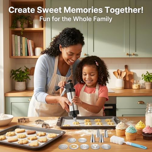 Stainless steel cookie press, cookie press gun set with 13 cookie press plates, a sponge brush and 8 piping nozzles, ideal for DIY Christmas cookies and decorative cookie nozzles, gift for women by Lispin - Image 7