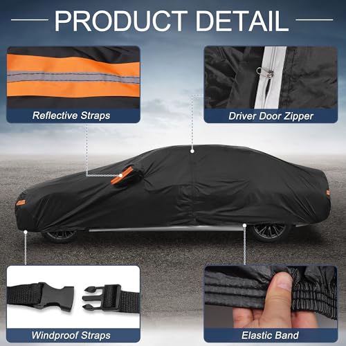 Image of X AUTOHAUX Car Cover Outdoor Waterproof Sun Rain Snow Hail Protection with Left Side Door Zipper 210D-PU for Genesis G80