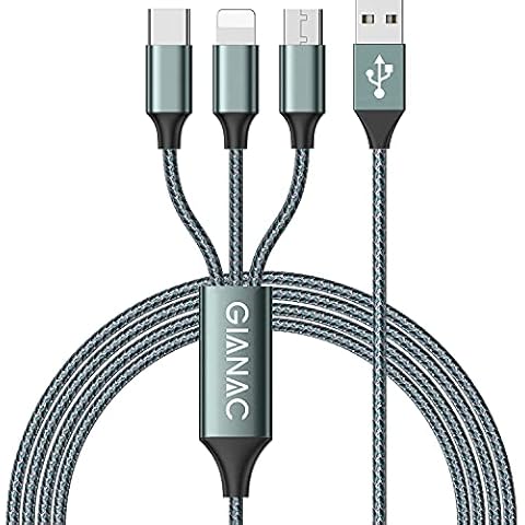 Multi Charger Cable, 3 in 1 Charger Cable [1.2M] Multiple USB Cable Nylon Braided with Micro USB Type C Lightning Cable Connector for iPhone, Android Galaxy, Huawei, Nexus, Nokia,LG, Sony, PS4-Green Cover