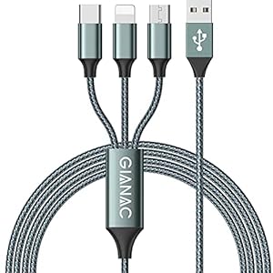 Multi USB Kabel,GIANAC Universal Ladekabel [1.2M] Schnell Ladekabel 3 in 1 Mehrfach Ladekabel iP Micro USB Typ C Lightning für iPhone, Android Galaxy, Huawei, Oneplus, Sony, LG, Honor View-Green