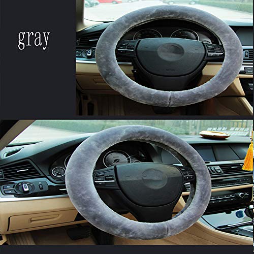 Funda de volante de felpa para volante de 37 a 39 cm de diámetro, accesorios para interior de coche, color rosa/negro/gris