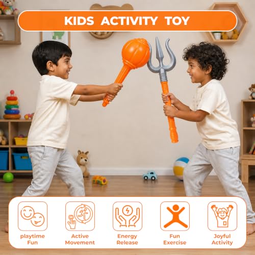 Image of RATNA'S Toy Trishul and Gada 2in1 Combo Set, Lightweight Plastic Religious Play Props, Pretend Play Toys for Kids