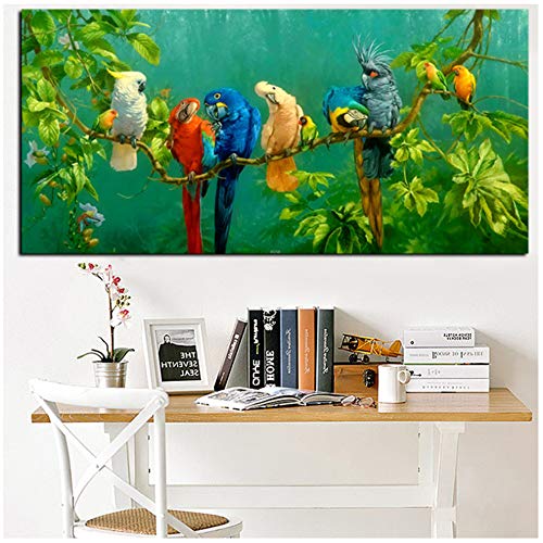 LIPENGYU Impression sur Toile Artistique Perroquet Oiseau sur Les Branches Bois Paysage Peinture sur Toile Affiche Impression Mur Photo pour Salon...