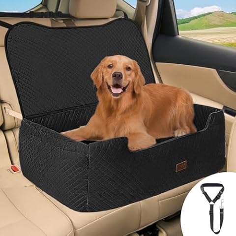 ELEGX Extra Large Dog Booster Car Seat,for Up to 60 Lbs or 2 Small Dog,Inner Thick Height-Boosting Foam Cushion,Effective Seat Back Protection,Soft Short Plush Fabric (Black, Extra Large) Cover