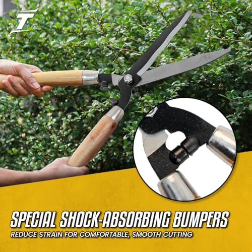 Image of TOMAHAWK 21 inch Hedge Shears - For Trimming Plants, Trees & Hedges | High-Carbon Steel Blades With Teflon Coating | Wooden Handle, Large Scissors for Shaping & Pruning