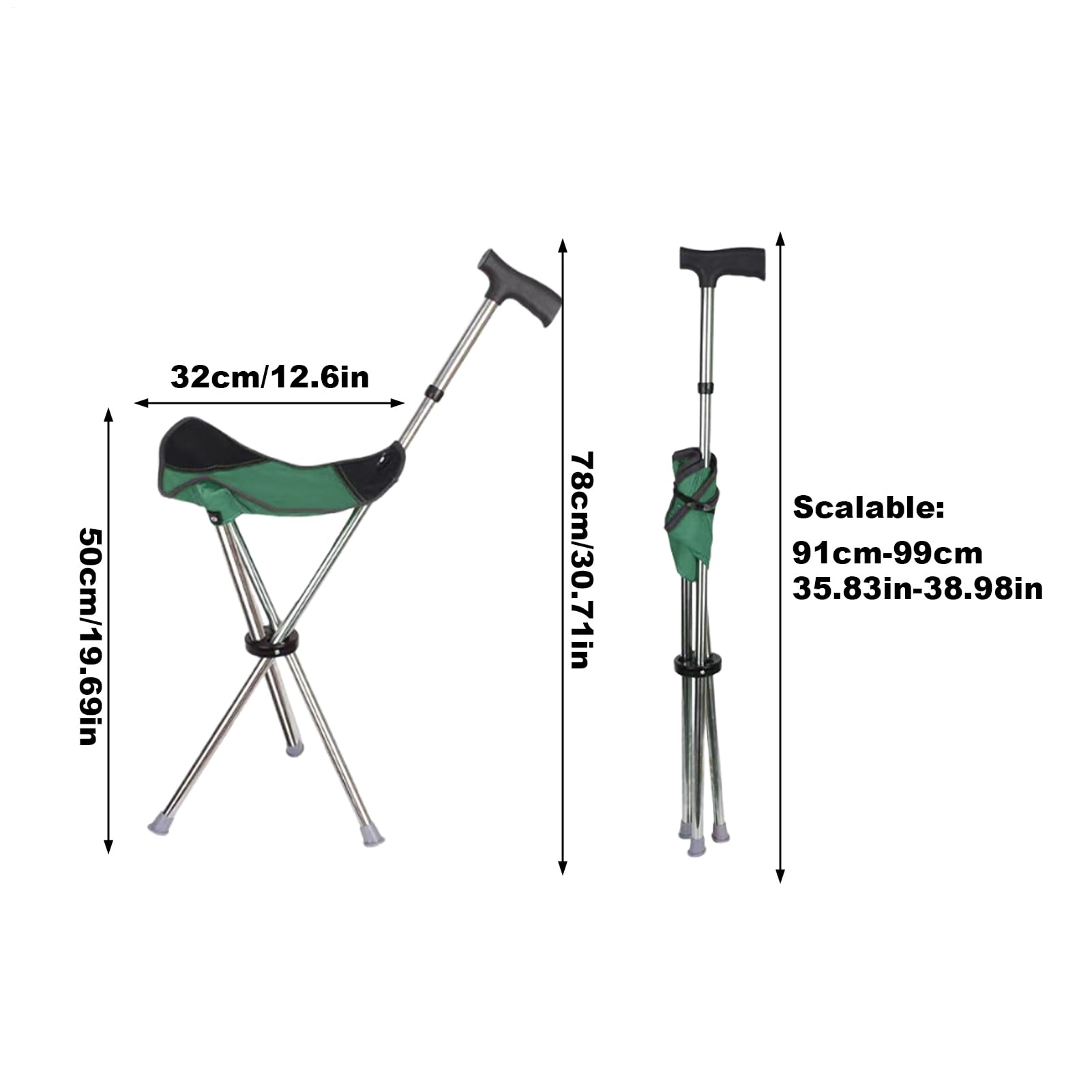 Bastón con asiento, bastón plegable, bastón plegable con asiento para ancianos, taburete antideslizante, ayuda de movilidad para hombres y mujeres, viajes, senderismo, pesca al aire libre, eventos