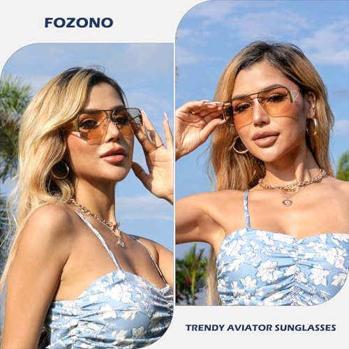 Retro Trendy Aviator Sunglasses Womens Mens Large Oversized Square Sun Glasses Metal Rimless Frame Shades FZN9042