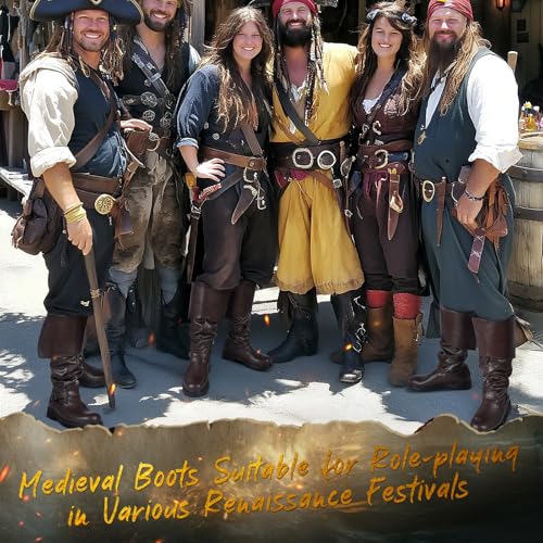Image of Cutecrop Men's Medieval Pirate Boots Renaissance Costume Boots | Fantasy Cosplay Shoes, Faux Leather, Viking Gothic Leather Shoes