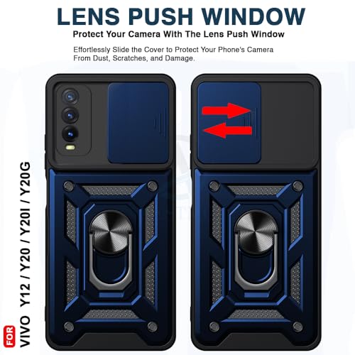 Image of AESTMO Tough Armor Vivo Y12s / Y20 / Y20i / Y20 Bumper Back Case Cover | Ring Holder & Sliding Camera Shield Cover | 360 Degree Protection Back Case Cover for Vivo Y12s / Y20 / Y20i / Y20 (Blue)