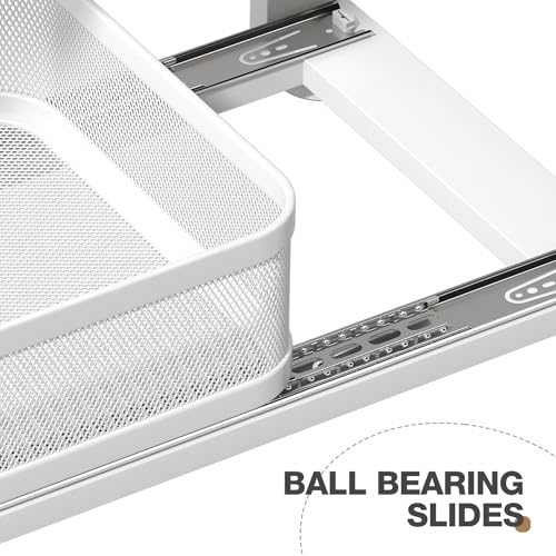 Image of 2 Pack 21IN-Depth Under Sink Organizer With Next-Gen Ball-Bearing Slides,2-Tier Precision Mesh Pull Out Cabinet Storage for Bathroom&Kitchen,Height Adjustable Drawers Shelf,Anti-rust-White