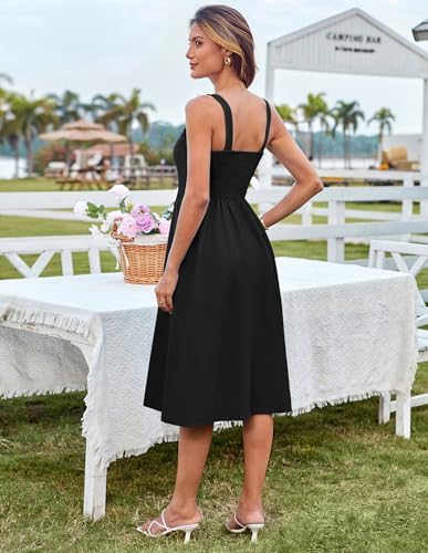 Image of GRACE KARIN Women's Summer Dress 2025 Casual Square Neck Flattering A-Line Button Down Midi Tank Sundress with Pockets