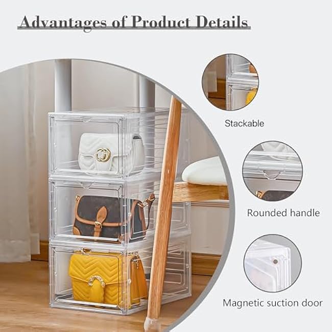 Storage Bins with Lids, 6 Pack Clear Plastic Storage Containers with Magnetic Acrylic Door, 19 Qt Stackable Storage Box for Home,Office Organizing