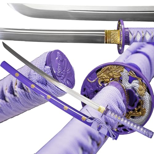 Kamaiwo-1045/1060 Handmade Hand Forged Authenticare a Unique Gift for Men - Full Tang High Carbon Steel Makes a Memorable for Martial Arts Enthusiasts Collectors Functional Practica Purple