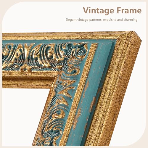 Image of VIOLABBEY 5x7 Picture Frame Blue, Vintage Photo Frames Ornate without Mat | Antique Photo Frame, Wall Hanging or Tabletop Display, HD Plexiglass, Wall Decor