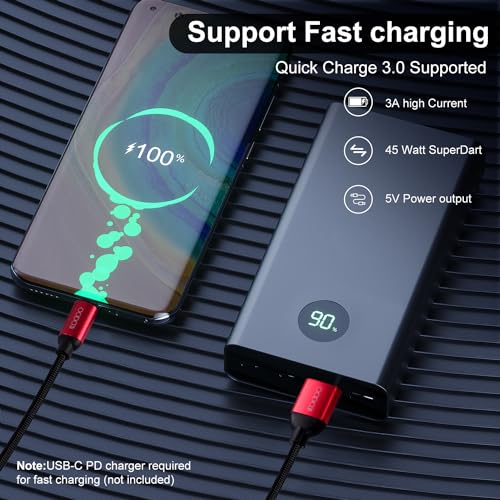 Image of USB to Type C Cable Unbreakable 45W / 3A Fast Charging Braided for Smartphones, Tablets, Laptops & All C Type Devices, 480Mbps Data Sync, Quick Charge 3.0, 1 Meter (T501-C, Black & Red)