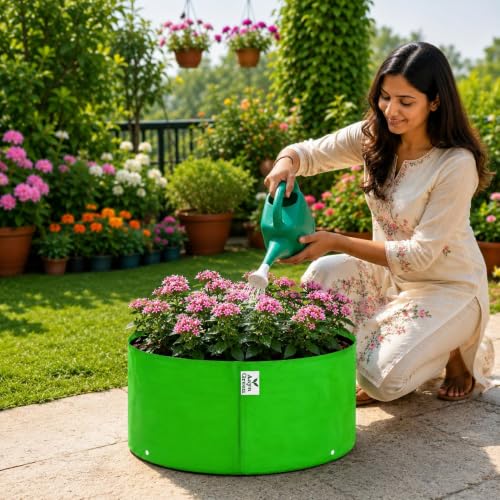 Image of Grow Bag UV Protected 260 GSM | HDPE Grow Bags for Plants | Heavy Duty Green Garden Plant Grow Bag with Drainage Holes | Reusable Vegetable Grow Bag for Terrace Gardening (8, 18X9)