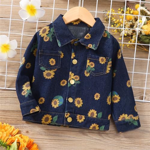 Little Girls Spring Autumn Flower Denim Jacket Loose Casual Denim Coat Sunflower Pattern Jean Jacket for Toeddler2