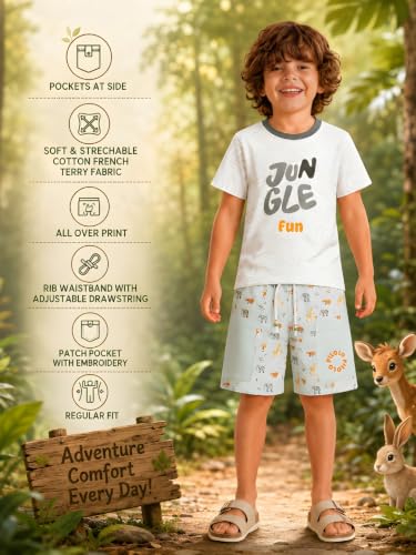 Image of Pilolo Kids Soft Cotton Terry Lycra Adjustable Drawstring Pocket Shorts for Boys