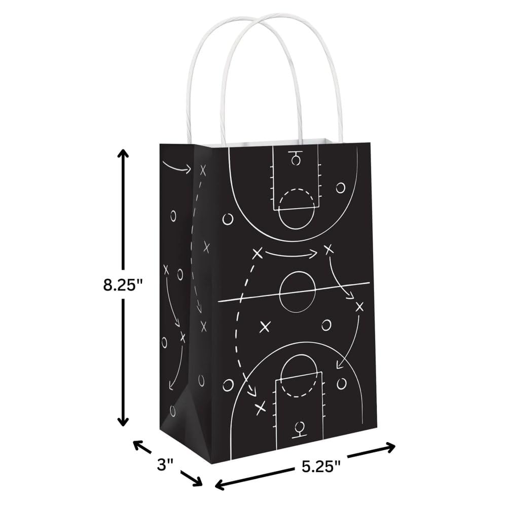 Amscan Lot de 48 sacs en papier kraft noir et blanc Basketball Alley Oop – 20,3 x 12,7 cm – Parfaits pour l'emballage cadeau et les cadeaux de fête