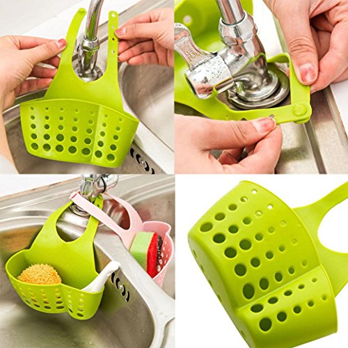 Fheaven Portable Home Kitchen Hanging Bag Basket Bath Storage Tools Sink Holder for Sponges, Scrubbers, Dish Brushes (Green2)