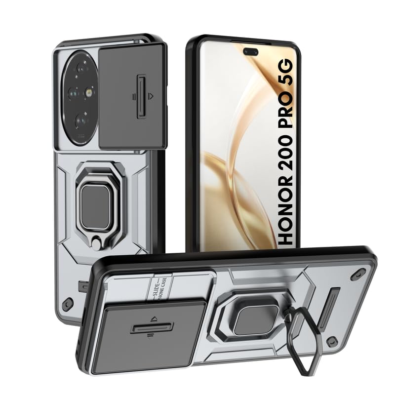 Prime Retail Heavy Duty Armor Back Case Cover for Honor 200 Pro 5G - Magnetic Kickstand Ring with Camera Shutter Protection, Rugged Bumper Hard Back Cover for Honor 200 Pro 5G (PC & TPU|Silver) (B0DD7KL4JM) Amazon Price History, Amazon Price Tracker
