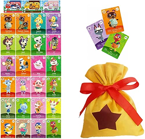 48pcs Animal Crossing Card Compatible with Animal Crossing Amiibo Cards Series 5 New Horizons Villagers Cards Animal Crossing Amiibo Series 5 Whith Nook Bells Bag