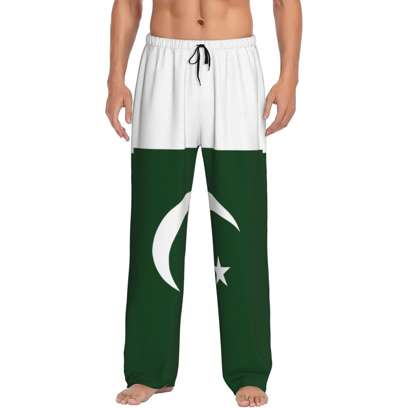 Sdfhu Men's Black Flag Of Pakistan Print Relaxation Pajama Pants Soft Lightweight Lounge Bottoms With Drawstring Pants, Xxl