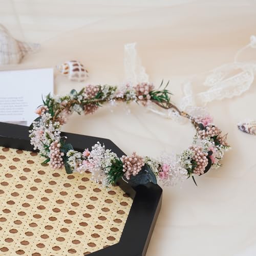Corona de flores secas para boda, talla adulto miniatura 4