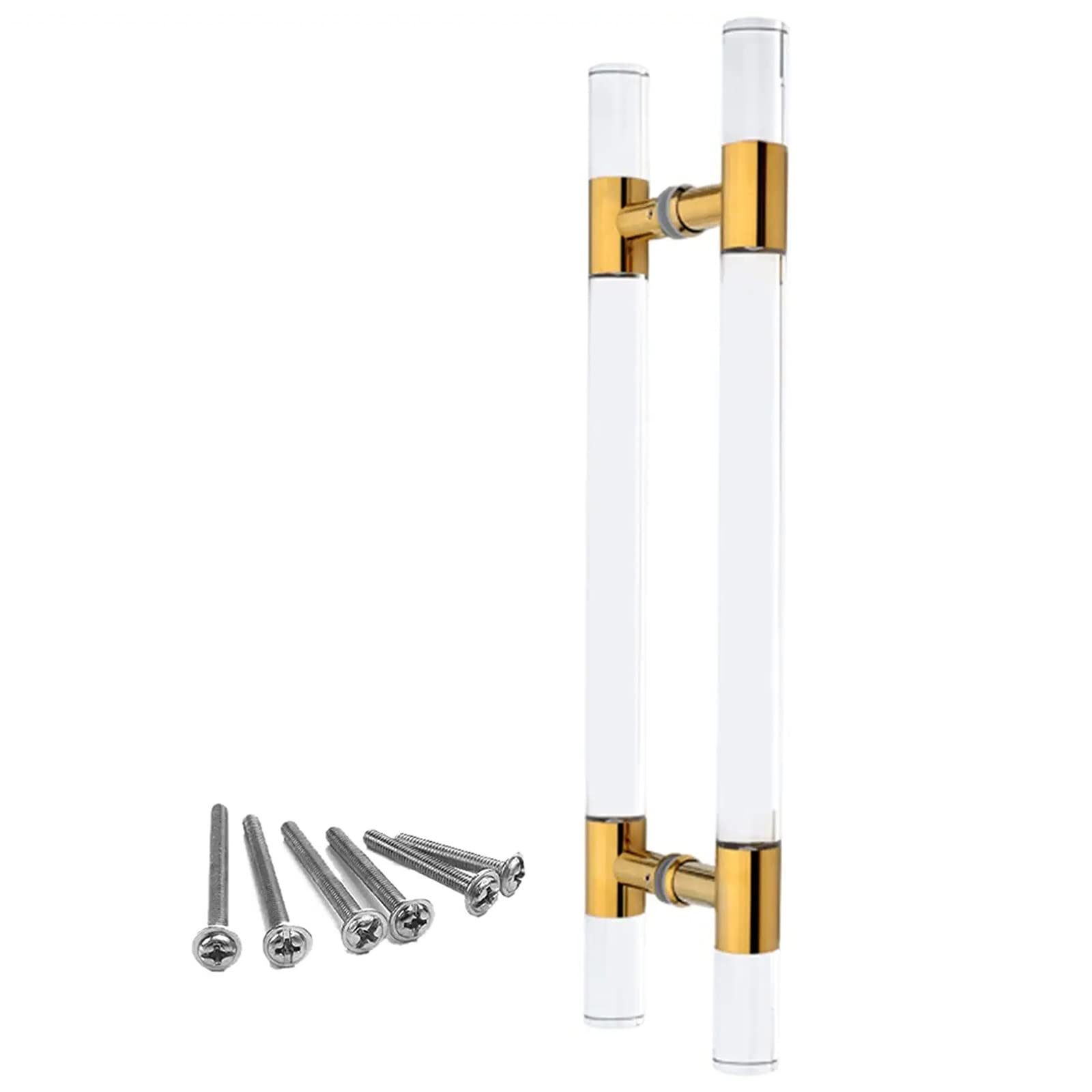 CWCQGH 24 31.5 39 47 59 Inch Bar Pull Push Shower Glass Sliding Barn Door Entrance Interior Exterior Door Handle,Modern Contemporary Clear Acrylic Entry Door Handle,Gold-150cm/59inch