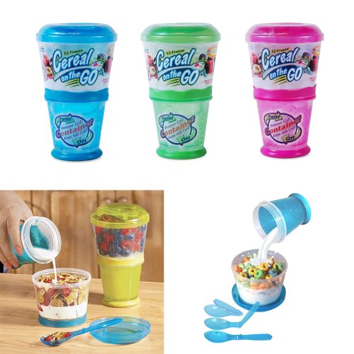 1 X Cereal On The Go Cup EZ Freeze Gel Travel Food Storage Snack Container Keeper !!