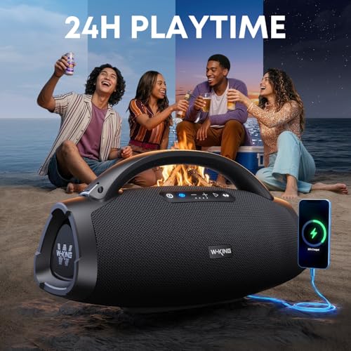 Image of W-KING 300W Max Portable Speakers Bluetooth Wireless Loudest, IPX7 Waterproof Bluetooth Speaker Large, 40Hz Massive Bass Outdoor Party Boombox with Subwoofer 7.5 inch /EQ APP /5-Drives /BT 5.4 (Blue)
