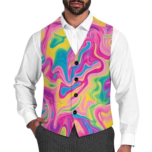 Art Psychedelic Colorful Men's Formal Suit Vest for Business Formal Or Casual Dress Waistcoat Wedding