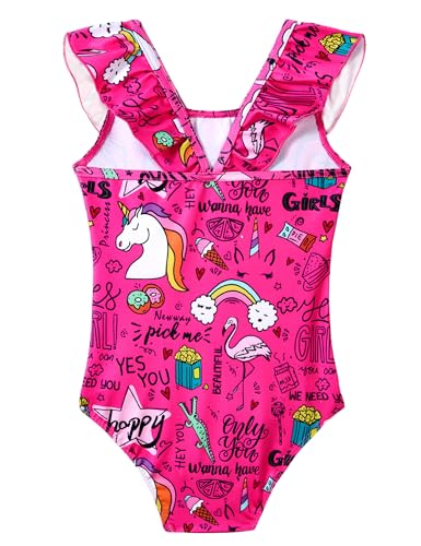 Image of Snowheart Girls Swimsuit One Piece Bathing Suit Kids Quick Dry Shoudler Ruffle Floral Swimwear for 3-12 Years Old