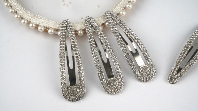 Elegant Silver tone Crystal Hair Clip rhinestones 3 inches Amazon.com : 3 Pcs Rhinestone Bridal Hair Clip Leaf Wedding  main image 2