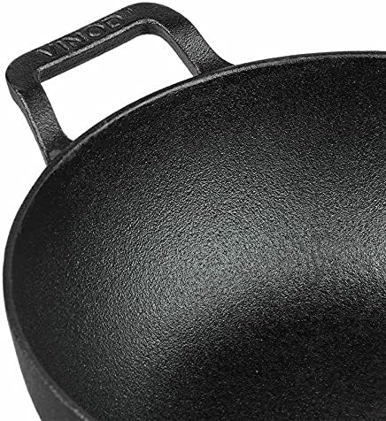 Vinod Non Stick Induction Hob Wok with Lid - Deep Stir Cast Iron Kadai Pan with Lid - 24cm, 3.3 Litre